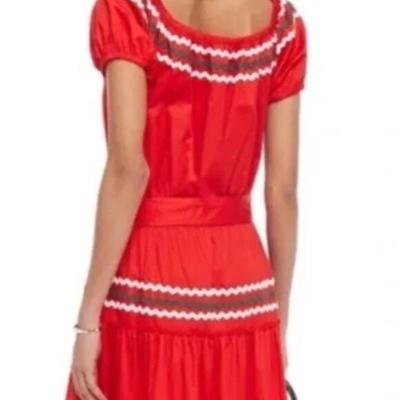 Tory Burch Embroidered Peasant Midi Dress Rickrack Trim Red Green White S, M$485 - Picture 3 of 9